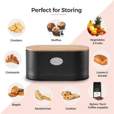 Black Metal Kitchen Bread Bin