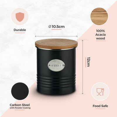 Black Metal Kitchen Tea, Coffee & Sugar Canister Set