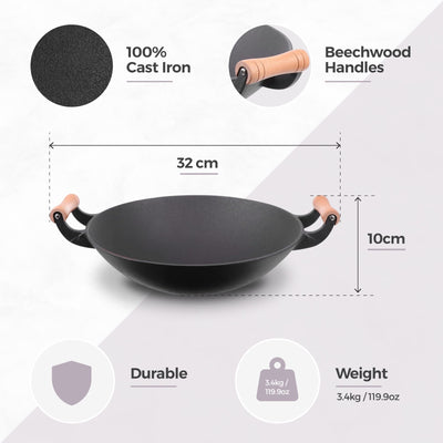 Non-Stick Cast Iron Wok 32cm