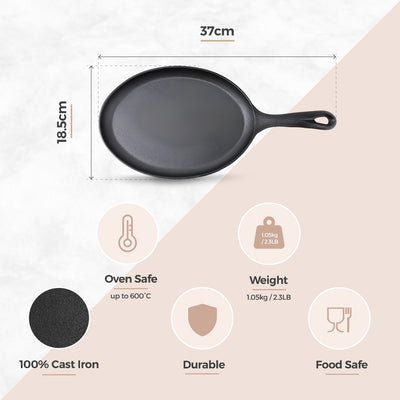 Cast Iron Fajita Frying Pan & Wooden Serving Board