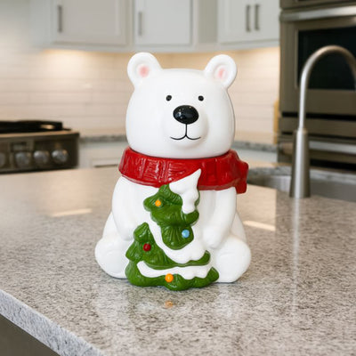 Ceramic Polar Bear Christmas Biscuit Storage Jar