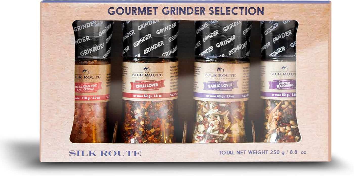 Spice Grinder Gift Set x 4 (Himalayan Pink Salt, Chilli Lover, Garlic & Herb, Everyday Seasoning)