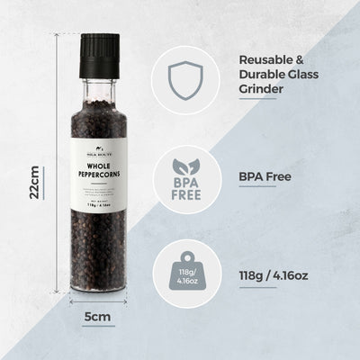 Whole Black Peppercorn Refillable Glass Grinder 118g