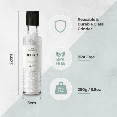 White Sea Salt Refillable Glass Grinder 250g