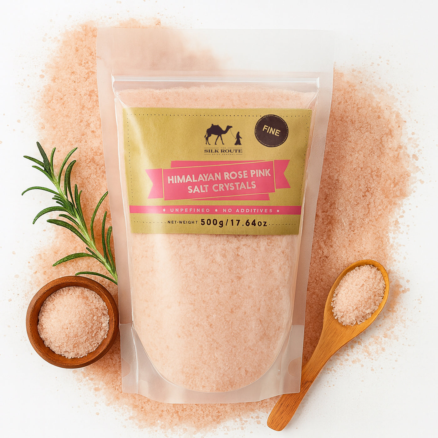 Resealable Himalayan Rose Salt Pouch - 500g (Fine)