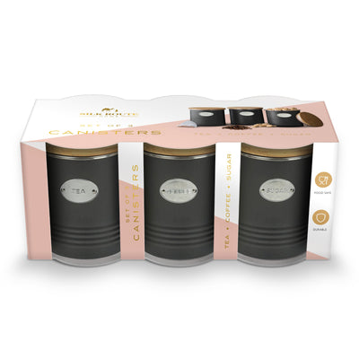 Black Metal Kitchen Tea, Coffee & Sugar Canister Set