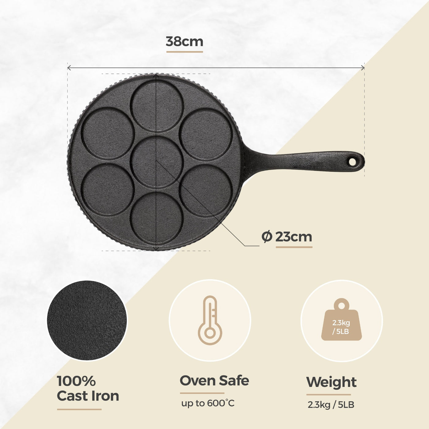 Cast Iron Mini Pancake Pan 7 Moulds