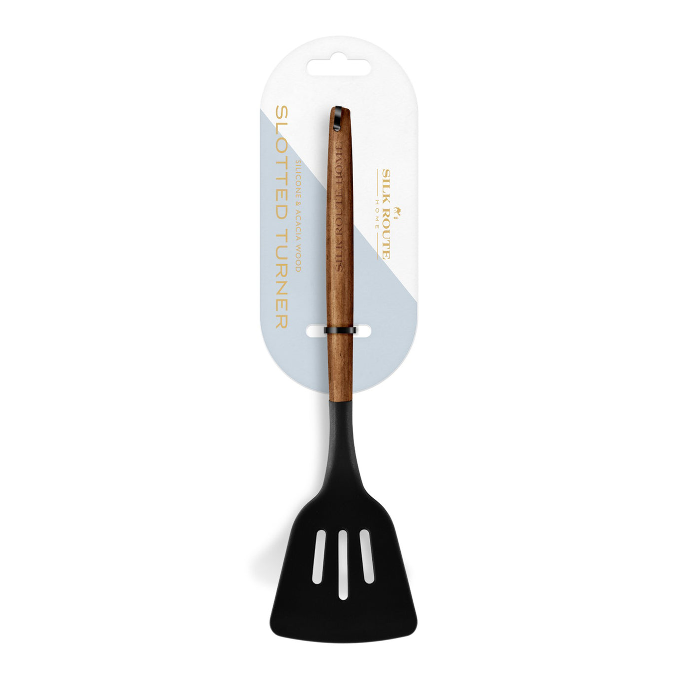 Acacia Wood & Black Silicone Slotted Turner