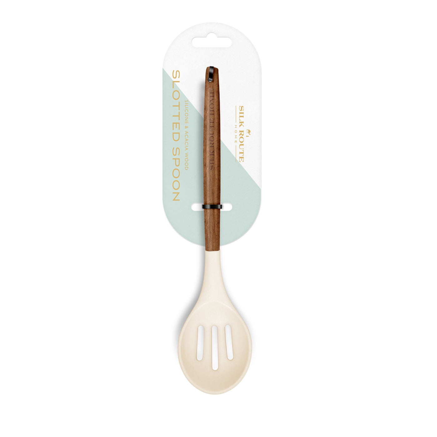 Acacia Wood & Cream Silicone Slotted Spoon