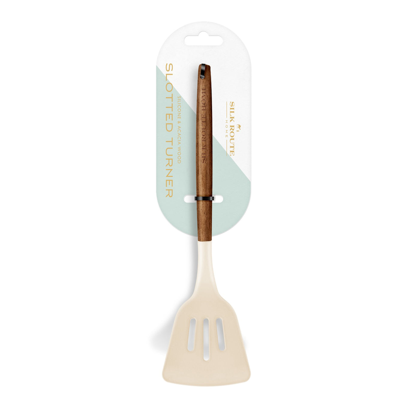 Acacia Wood & Cream Silicone Slotted Turner