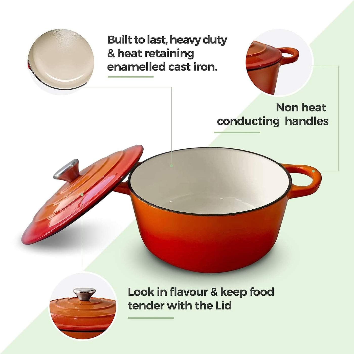 Orange cast iron casserole dish pot