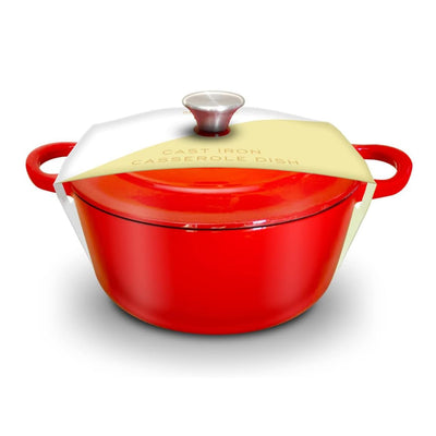 Red cast iron casserole dish