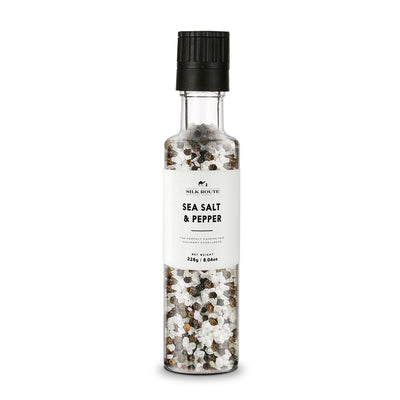 White Sea Salt & Whole Black Peppercorn Refillable Glass Grinder 228g