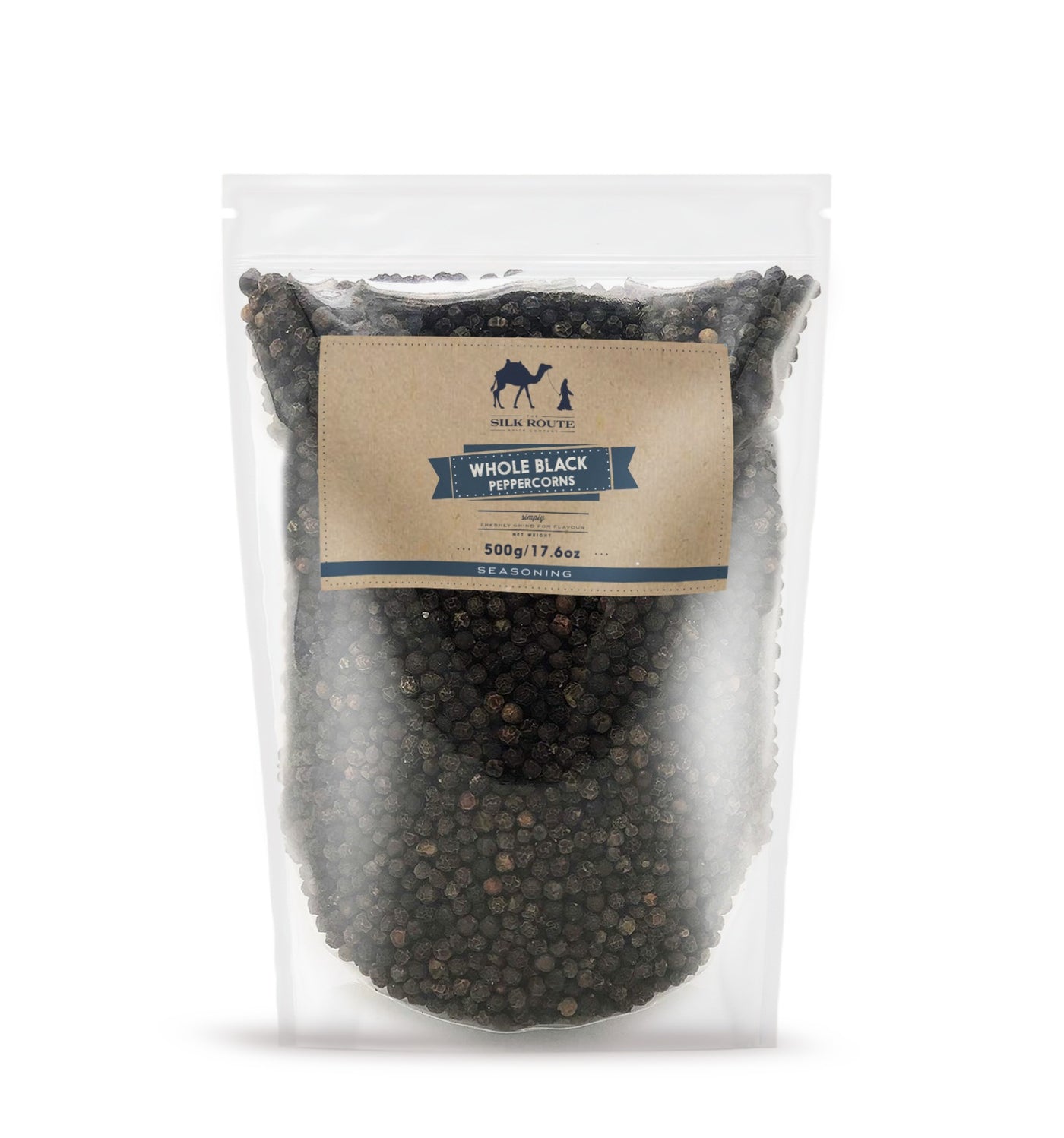 Resealable Whole Black Peppercorn Pouch - 500g