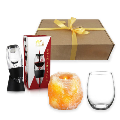 Wine Glass & Aerator With Himalayan Salt Tealight Holder Gift Set