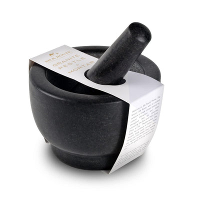 Polished Black Granite Pestle & Mortar With Base Set