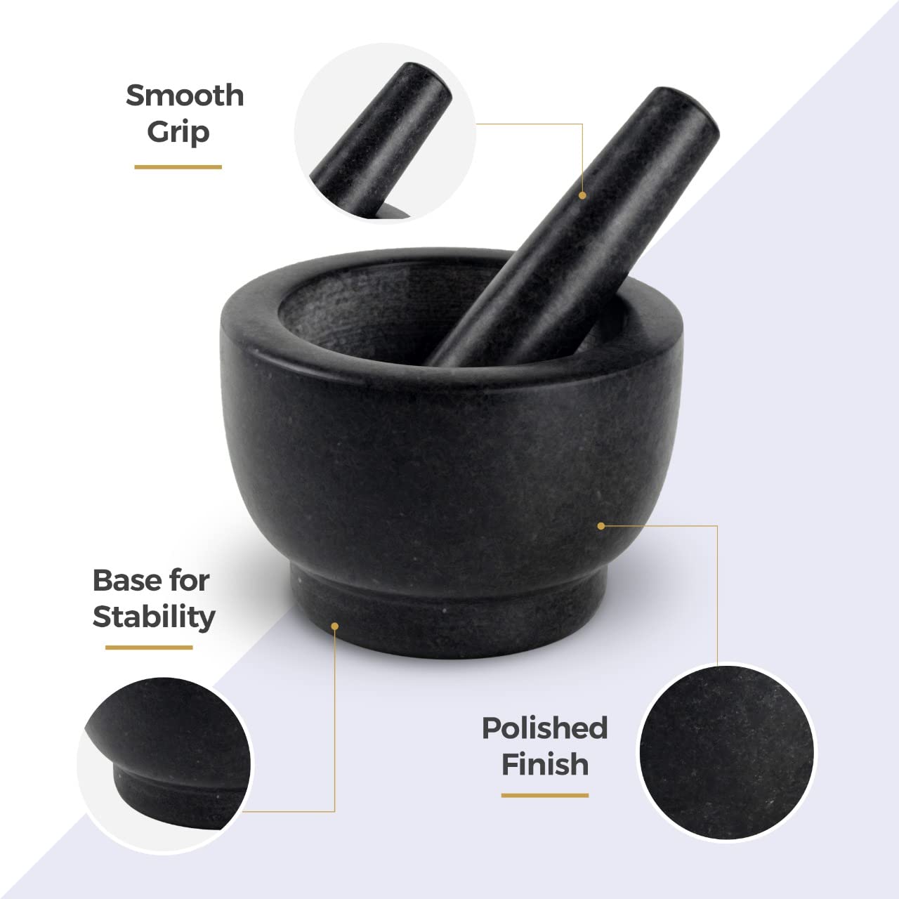 Polished Black Granite Pestle & Mortar With Base Set