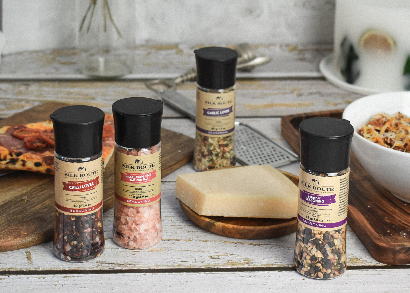 Spice Grinder Gift Set x 4 (Himalayan Pink Salt, Chilli Lover, Garlic & Herb, Everyday Seasoning)