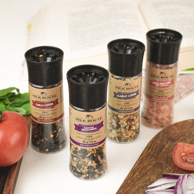 Spice Grinder Gift Set x 4 (Himalayan Pink Salt, Chilli Lover, Garlic & Herb, Everyday Seasoning)