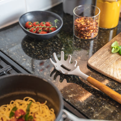 Acacia Wood & Grey Silicone Spaghetti Server