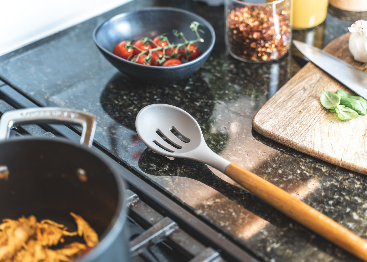 Kitchen acacia wooden slotted spoon utensil