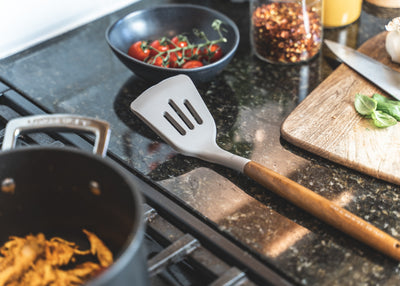 Acacia Wood & Grey Silicone Slotted Turner