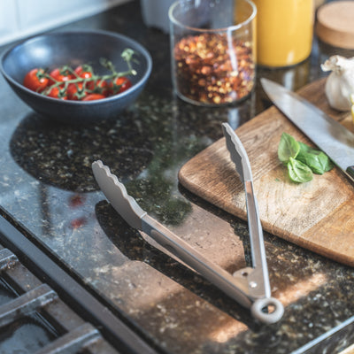 Stainless Steel & Grey Silicone Food Tong