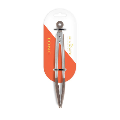 Stainless Steel & Grey Silicone Food Tong