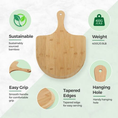 Ceramic Pizza Stone Set & Bamboo Pizza Paddle